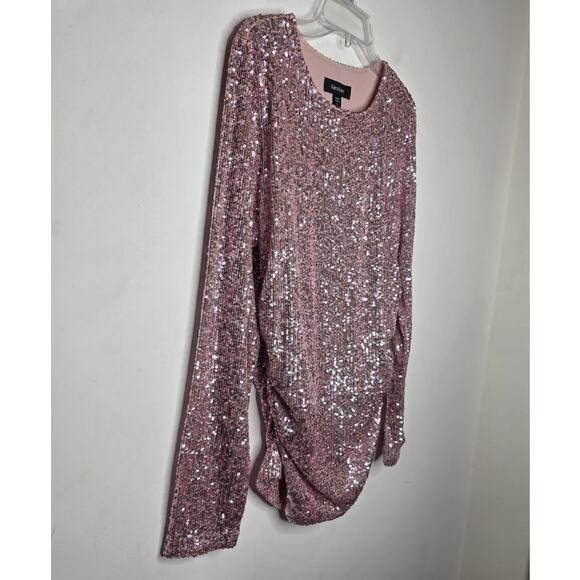 NWT Karen Kane pink shimmer sequin long sleeve top ruched sides - large - Picture 2 of 8